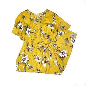 Sienna Sky Floral Wrap Tie Waist Wide Leg Jumpsuit Yellow L